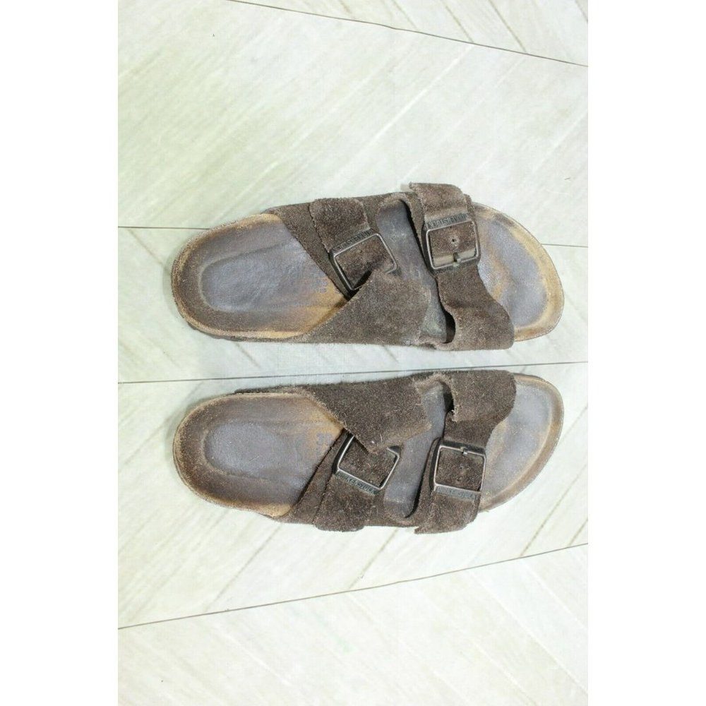 Birkenstock Arizona Brown Suede Double-Strap Slide Sandals Size 38 US 7 - Picture 7 of 9